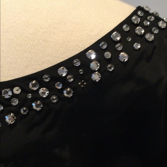DKNY Black Satin Full Dress with Rhinestones Sz 14 - Picture 3 of 5